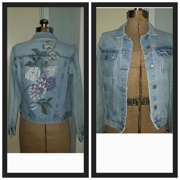 Glamorous denim jacket xs with flower design on back - Picture 1 of 16